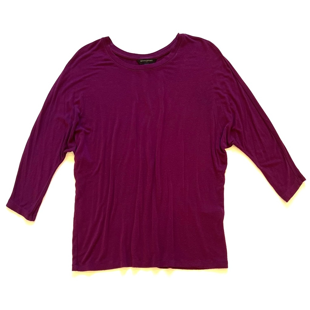 Banana Republic Eggplant Purple Batwing 3/4 Sleeve Top Shirt Womens XS GUC